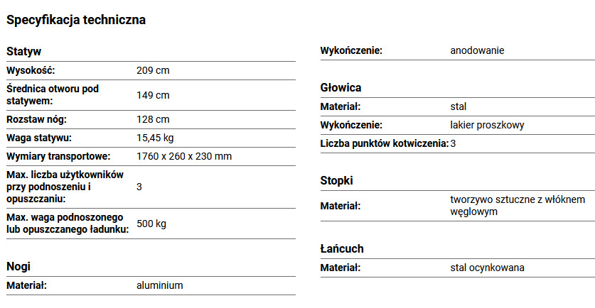 Trójnóg / statyw bezpieczeństwa TM 9N dane techniczne